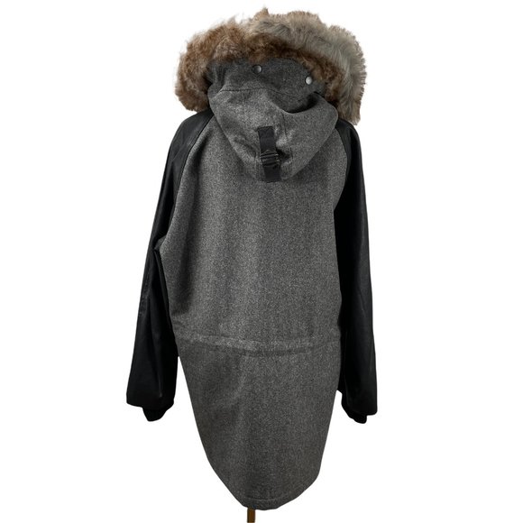 New Rag & Bone Wool Leather Faux Fur Trim Zip Up Hooded Coat Quilted Lining - Picture 6 of 15